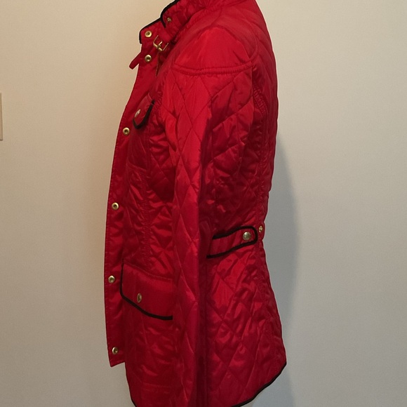 Banana Republic Red Quilted Jacket with Black Trim and Gold Hardware - Picture 6 of 12